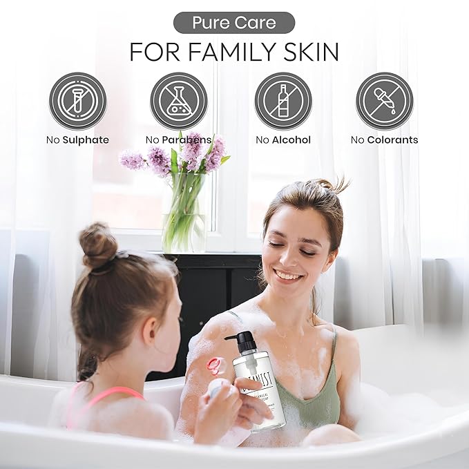 Foaming Body Wash for Sensitive Skin & Babies, Moisturizing Body Soap with Organic Shea Butter, Almond Oil, Cocoa Butter from Japan, Sulfate & Paraben Free, Rose& White Peach 30.4 Fl Oz