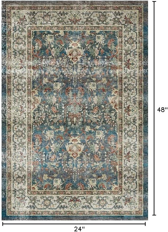 Dripex Vintage Washable Area Rug - 2x4 Indoor Door Mat Oriental Medallion Accent Throw Rug Distressed Foldable Non-Slip Low-Pile Bathroom Kitchen Rug for Entryway Laundry Room Living Room Bedroom