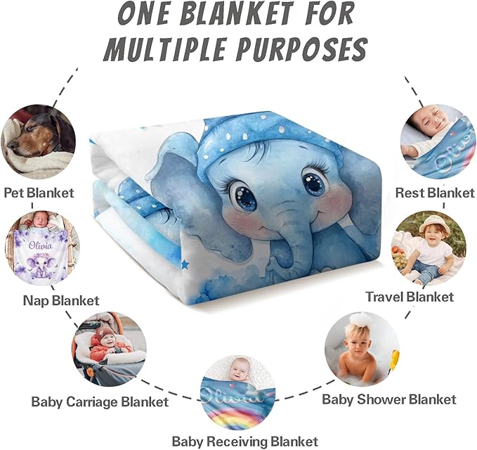 Ship Next Day, Personalized Baby Blanket for Boys Girls - Printed in USA, Custom Baby Blanket with Name Super Soft Plush Flannel, Easter Christmas Brithday Gifts for Baby Shower Kids Toddlers Newborn