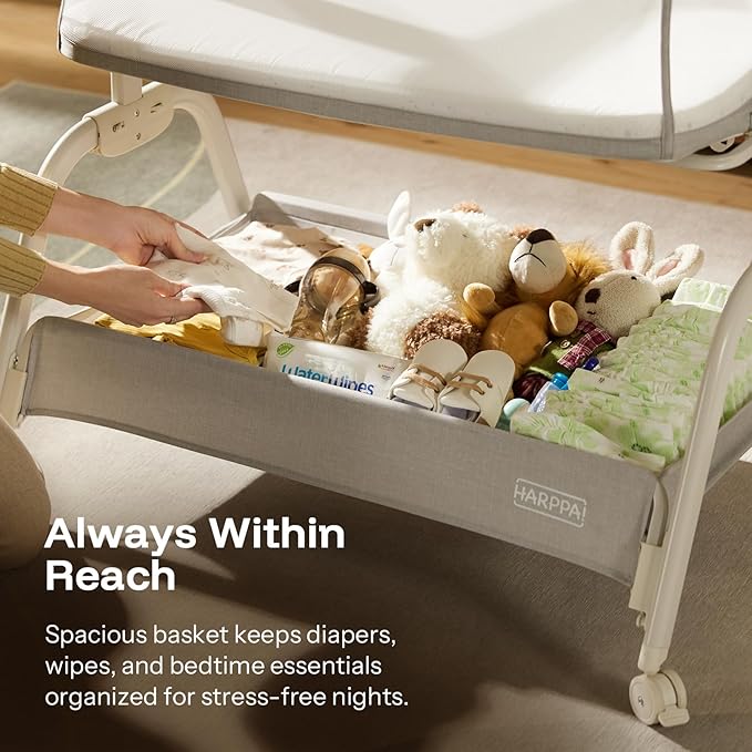 HARPPA Cuddly Rocking Bedside Bassinet for Baby, 3 in 1 Baby Bassinet with Wheels, Breathable Mesh, Adjustable Height Bedside Sleeper for Newborns, Grey