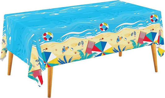 Beach Theme Party Supplies Summer Pool Disposable Tablecloth Plastic Waterproof Table Cover for Hawaiian Party Birthday Decorations, 3 Pack 54X108inch