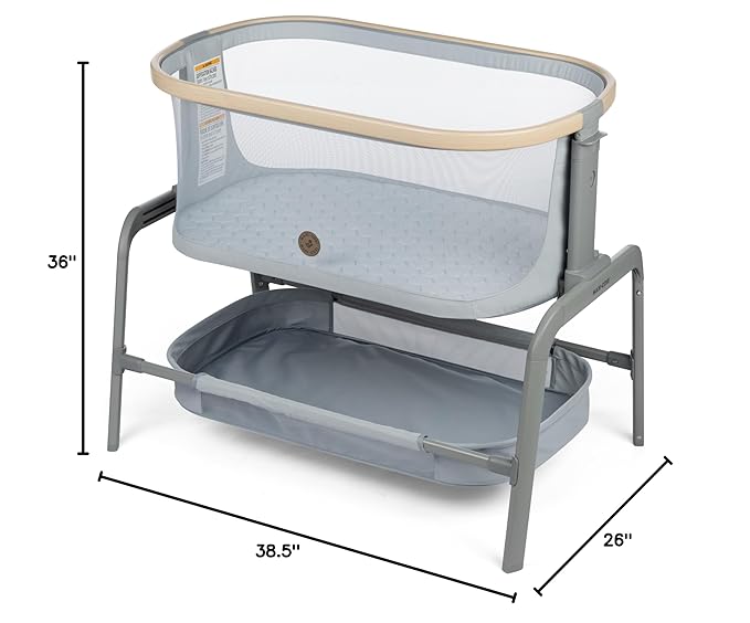Maxi-Cosi Iora Baby Bassinets Bedside Sleeper, Portable Bassinet, Infant Bedside Sleeper Crib, Height Adjustable, Breathable Mesh, Large Storage Basket, Classic Slate