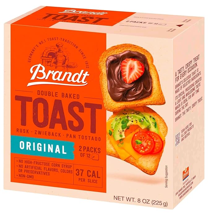 Brandt Toast, Zwieback, Double Baked, 8 Ounces (pack of 2, Original)