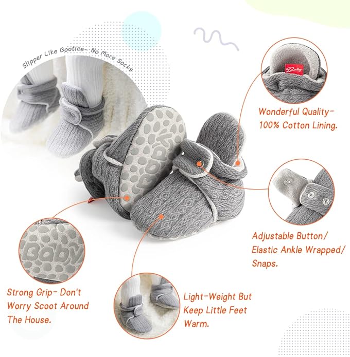 Sawimlgy Newborn Infant Baby Girl Boy Cotton Booties Stay On Sock Slippers Soft Bedroom Shoes Non-Skid Ankle Boots With Grippers Toddler Crib Warm Shoe First Walker Birthday Shower
