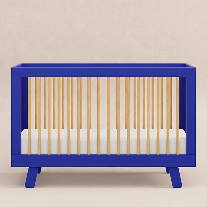 Babyletto Hudson 3-in-1 Convertible Baby Crib with Toddler Bed & Daybed Conversion - Strong, Durable & Easy to Assemble - GREENGUARD Gold Certified w/ 4 Adjustable Mattress Heights - Cobalt and Honey