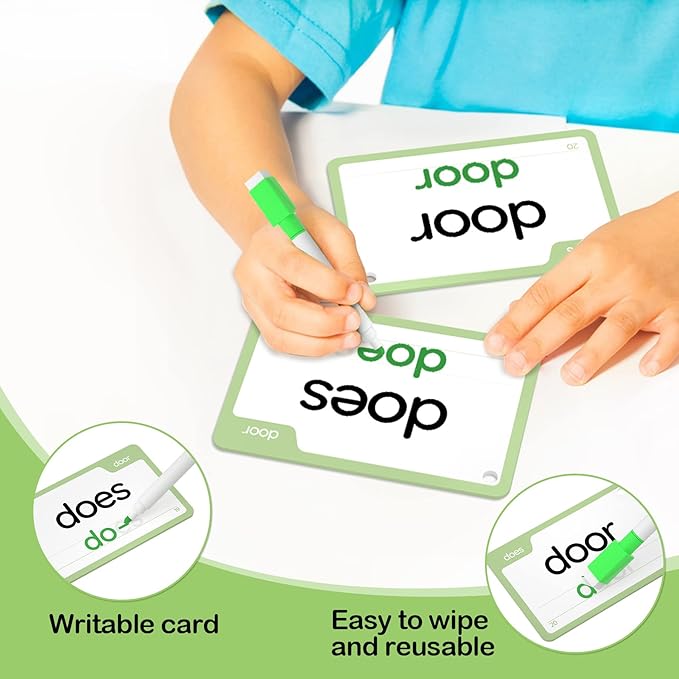 WJPC 58 Cards, 116PCS High Frequency Sight Words Flash Cards (Kindergarten), Phonics Learning Cards for Kids Ages 4,5,6 Years. Learn to Read, Write.