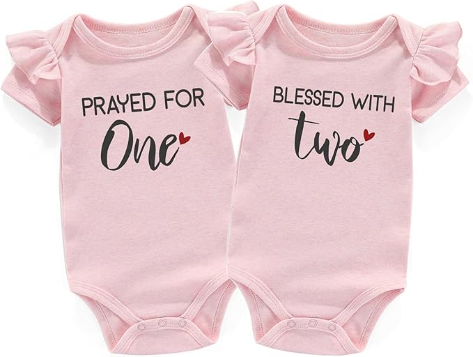 Prayed One Blessed Two Twin Outfits For Boy And Girl Newborn Twins Baby Items Must Haves bodysuit