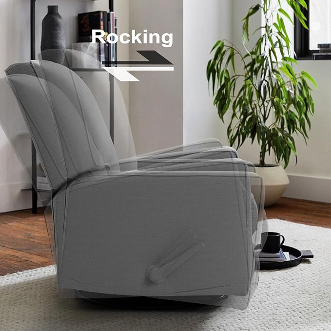 Harkawon Swivel Rocker Recliner Chair, Glider Rocker Recliner, Rocking Chair Nursery, Fabric Chair with High Back, Deep Seat, for Living Room, Bedroom (Dark Grey)