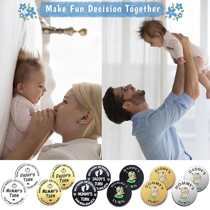 Fathers Day New Baby Gifts for Parents,Double-Sided Decision Coin Gift for New Mom & Dad,Funny Baby Shower Gifts for Couple,Gifts for Pregnant Women as Halloween Thanksgiving Christmas Gift,A-Silver
