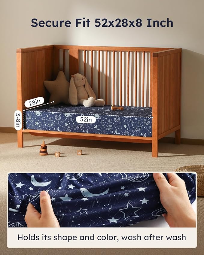 Baby Crib Sheets for Boys Girls, Fitted Crib Sheet Neutral 3 Pack for Standard Crib and Toddler Mattress, Breathable Soft Microfiber Baby Sheet 28x52x8in Blue Gray Planet