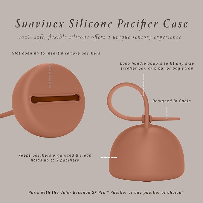 Suavinex Color Essence Silicone Baby Pacifier Case, Made with 100% Soft Flexible Silicone, Baby Pacifier Holder, Baby Accessories, (Marshmallow Nude)