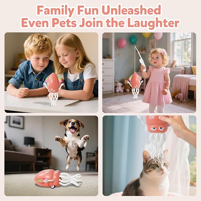 Dancing Octopus Baby Girl Toys, Pink Electric Crawling Squid Infant Tummy Time Toy with Light & Music, Interactive Sensory Toy for Toddlers & Kids (Ages 0-6+), Birthday Gift for 6 12 18 24 36+ Months