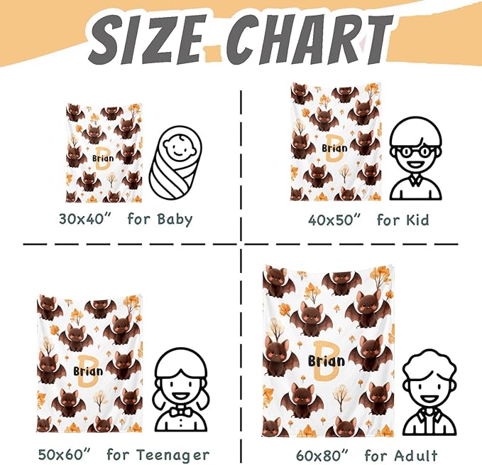 Ship Next Day, Personalized Halloween Blanket for Boys Girls - Printed in USA, Custom Baby Blanket with Name Super Soft Plush Flannel, Halloween Decor Christmas Brithday Gifts for Kids Toddlers