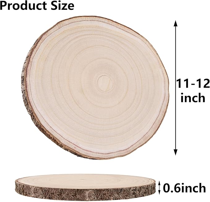 10 Pcs Natural Paulownia Wood Slices 11-12 Inches, for Centerpieces Table Decorations,Unfinished Rounds Wood for Crafts, for Rustic