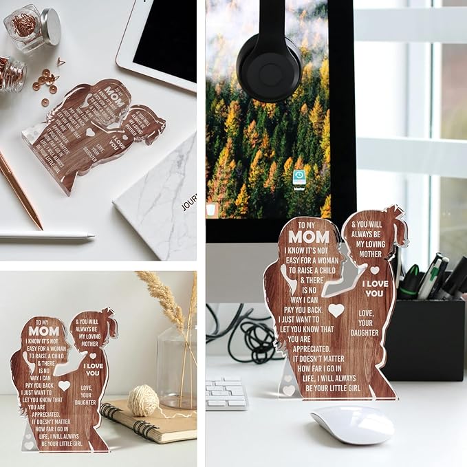 Mom from Daughter, Stocking Stuffers for Mama, Best Mom Ever, Unique Birthday Present Ideas for New Mom First Time Mom - Desk Decor Acrylic Sign