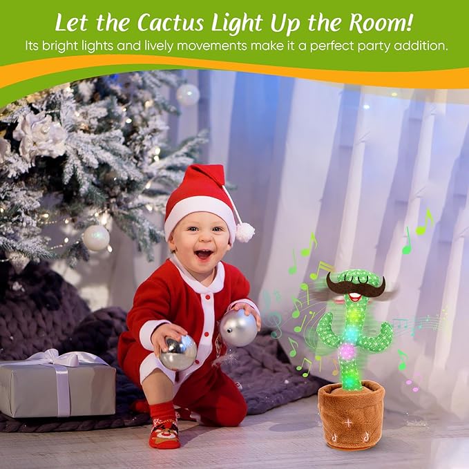 Dancing Cactus Toy, Talking Cactus Toys, Easter Volume Adjustable Gift for Baby Girls Boys Kids 3 6 9 12 Year Old, Repeat What You Say Toy of Easter Gifts-Beard