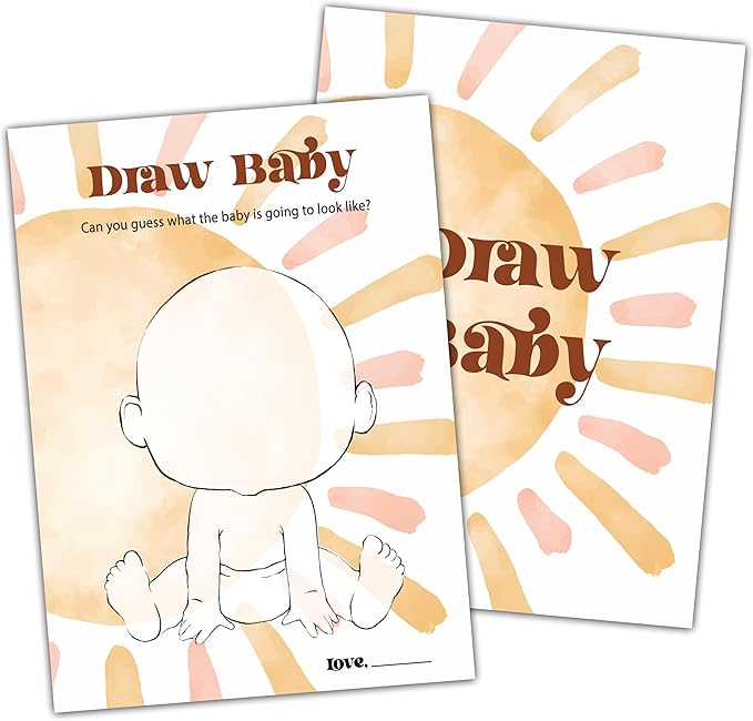 Baby Shower Games For Boy, Boho Sun Draw Baby Shower Game, Sunshine Here Comes The Son Gender Reveal Games, Set of 25 Cards(Bohosun007)