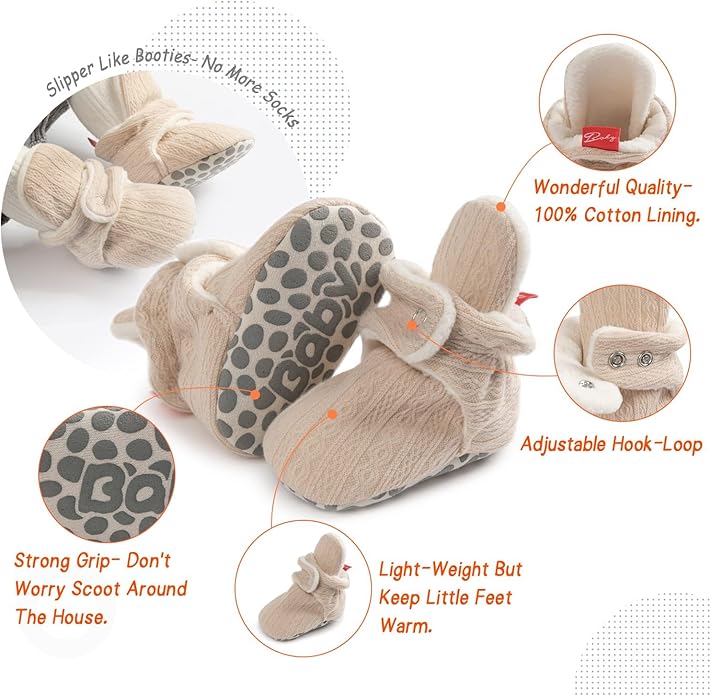 Sawimlgy Newborn Infant Baby Girl Boy Cotton Booties Stay On Sock Slippers Soft Bedroom Shoes Non-Skid Ankle Boots With Grippers Toddler Crib Warm Shoe First Walker Birthday Shower