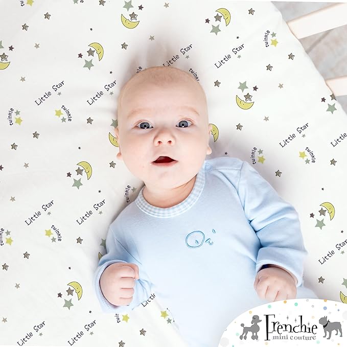 Fitted Crib Sheet 100% Woven Cotton Fits Toddler Mattress, 28 x 52 x8in, Twinkle Little Star