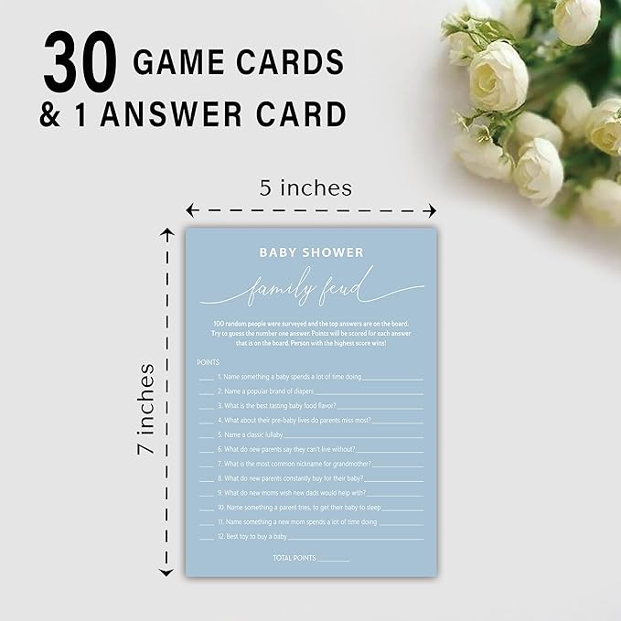 Baby Shower Family Feud Game - Pack of 30 Game Cards 1 Answer Key, Baby Shower Game for Boy & Girl, Gender Neutral Baby Shower Decorations, Baby Feud Game Supplies-07C-Bluish