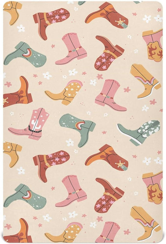 Lovely Cowboy Boot Crib Sheets for Neutral Bassinet Play Sheets,Sheets Toddler Bed Sheets for Baby Boys Girs 39 * 27 * 5in