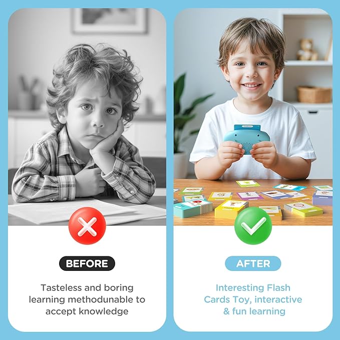 Spanish & English Talking Flash Cards for Toddlers, Pocket Speech Therapy Toys with 510 Words, Montessori Language Learning and Autism Toys, Children's Sensory Learning Device Gift (Blue)