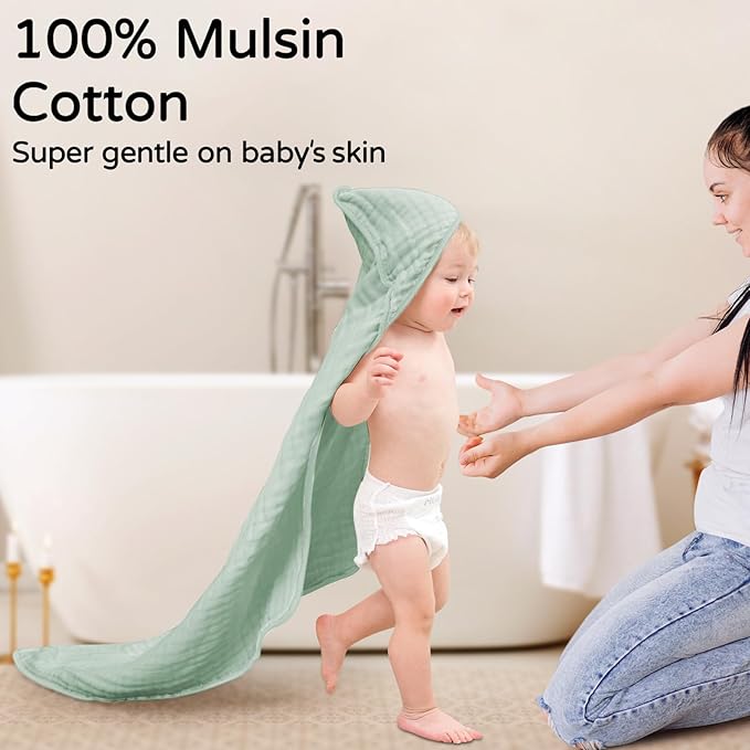 Yoofoss Hooded Baby Towels for Newborn 2 Pack 100% Muslin Cotton Baby Bath Towel with Hood for Babies, Infant, Toddler and Kids, Large 32x32Inch, Soft and Absorbent Newborn Essential