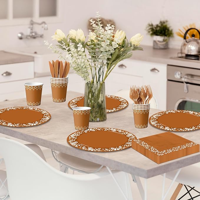 144Pcs Cielito Lindo Party Decoration, Platos De Barro Mexicanos Clay Plates Mexican decor Terracotta Pottery Paper Cups for Mexican Themed Party Decorations Cielito Lindo Baby Shower