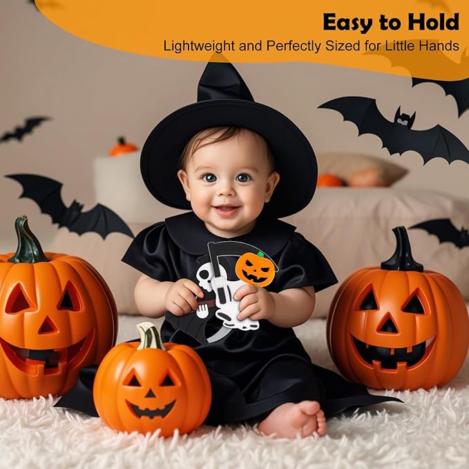 Halloween Baby Teething Toys 2Pack–Pumpkin Ghost & Grim Reaper Silicone Teethers for Newborns, Infants & Toddlers–Sensory Chew Toys for Teething Relief–Perfect Baby’s First Halloween Basket Stuffers