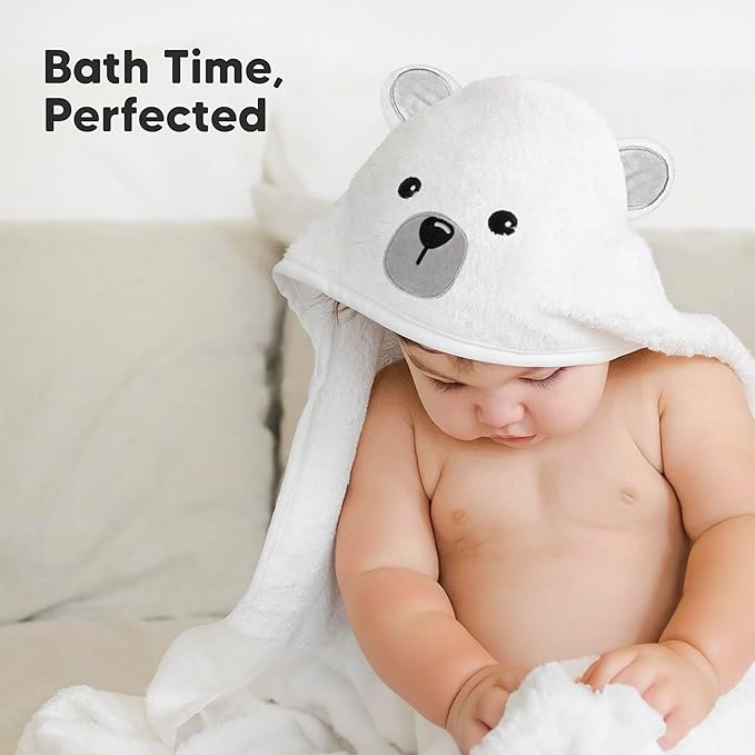 KeaBabies Hooded Baby Towel for Newborn - Viscose Derived from Bamboo Large Baby Bath Towels with Hood for Boys, Girls, Toddler, Extra Absorbent & Soft Newborn Bath Essentials (Polar)