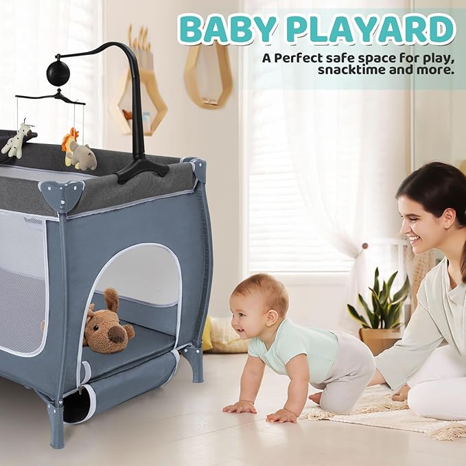 SIMPLGIRL Bedside Bassinet for Baby, 4 in 1 Pack n Play Bassinet Bedside Sleeper Baby Crib with Mosquito Net,Toys & Music Box, Mattress, Foldable Playard for Newborn to Toddles