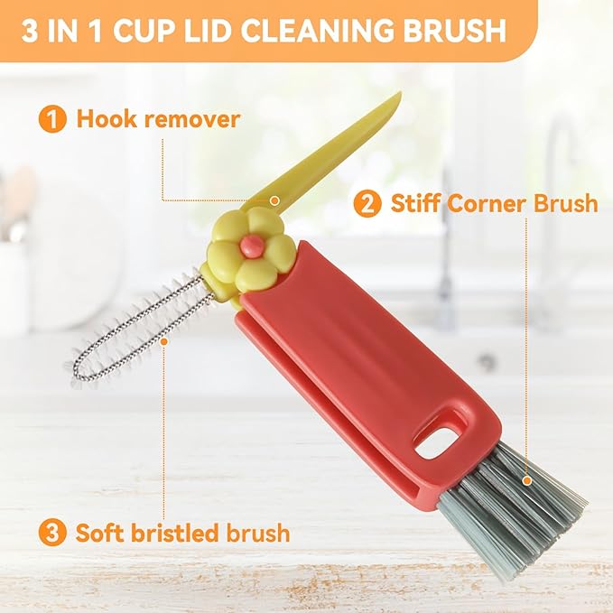 3 in 1 Cup Lid Cleaning Brush, Cup Lid Cleaning Brush Brush, Multifunctional Bottle Cleaning Tools,Home Kitchen Crevice Brush Toolsfor Bottle Gap Tight Spaces (Green)