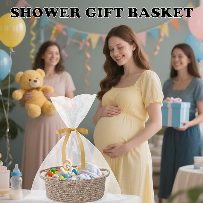 Gift Basket with Gift Bag and Ribbons,Small Rope Woven Shelf Storage,Baskets for Gifts Empty,Birthday,Shower,Decorative Organizer Box for Cat Dog Pet with Handles(Mixed Brown)