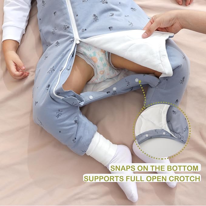 Super Soft Winter 2.5 TOG Sleep Sack with Feet, 100% Organic Cotton Warm Toddler Sleeping Sack with Legs, Ocean, Size L