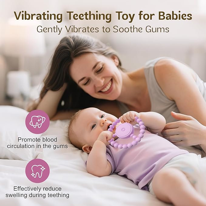 Vibrating Sensory Chew Toy for Babies & Autism Support - USB Rechargeable Baby Teething Toy with 3 Vibration Modes, Safe Silicone Chewers for Toddlers 6+ Months(Pink)