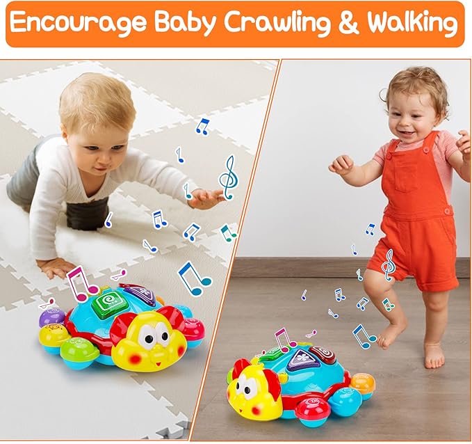 Baby Crawling Toys 6 to 12 Months Tummy Time Spanish English Bilingual Learning Toy Infant Musical Light Up Toy 0-3 4 5 6 7 8 9 10 12-18 Month montessori Gift for 1 2 Year Old Boy Girl Toddler Age 0-2