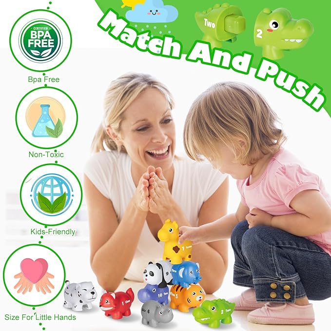 20PCS Animal Number Matching Learning Toys for Toddlers 2-4, 10 Different Animal Figures, Montessori Educational Toys Gifts for Boy Girl, Preschool Learning Activities, Double Sided Matching Game