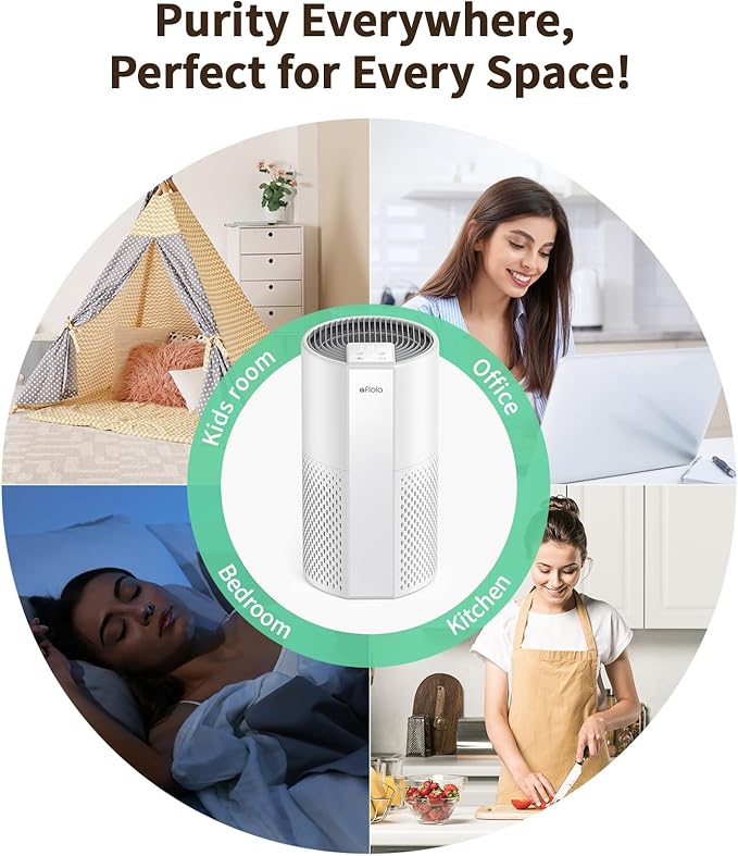 Afloia Air Purifier for Home, 4-in-1 Washable Filter for Allergies, Covers Up to 1076 ft², Quiet Operation, Auto Shut-Off & Night Light, Removes Pet Dander, Pollen, Dust, Mold, and Smoke, White