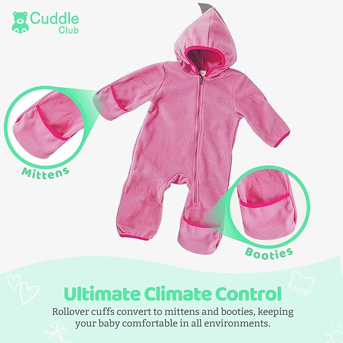 Cuddle Club Fleece Baby Bunting Bodysuit with Hood, Convertible Mittens & Booties, Car Seat Friendly, Soft & Warm, Easy Zip