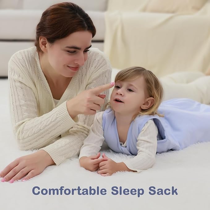 Mosebears Sleep Sack Baby Winter Wearable Blanket with 2-Way Zipper,2.5 TOG Cotton Sleep Sack Unisex (Fog Blue, 12-18 Months)
