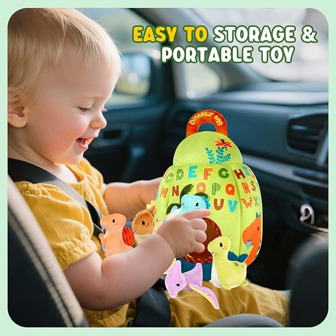 Baby Toys 6-12 Months - Soft Dinosaur Toy with Rattle, Crinkle Paper, Squeaker, Mirror - Baby Sensory Toys for 6 Month Old Developmental, Baby Montessori Toys for 1 Year Old Boy Girl Gifts