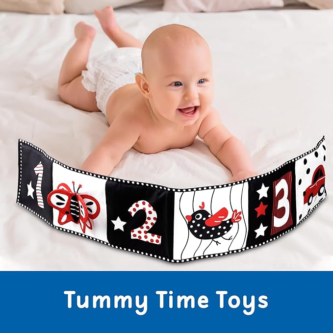 Black and White High Contrast Baby Toys - 0-3 Months Brain Development - Soft Crinkle Books & Tummy Time Montessori Sensory Toys for 0-12 Months, Boys & Girls