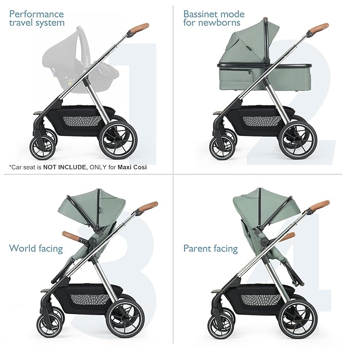 Beberoad Love RX 3-in-1 Baby Stroller with Bassinet, Toddler Strollers, Foldable Newborn Infant Stroller with Organizer, Rain Cover, Sunshade & Mosquito 2 in 1 Cover, Large Storage Basket(Green)