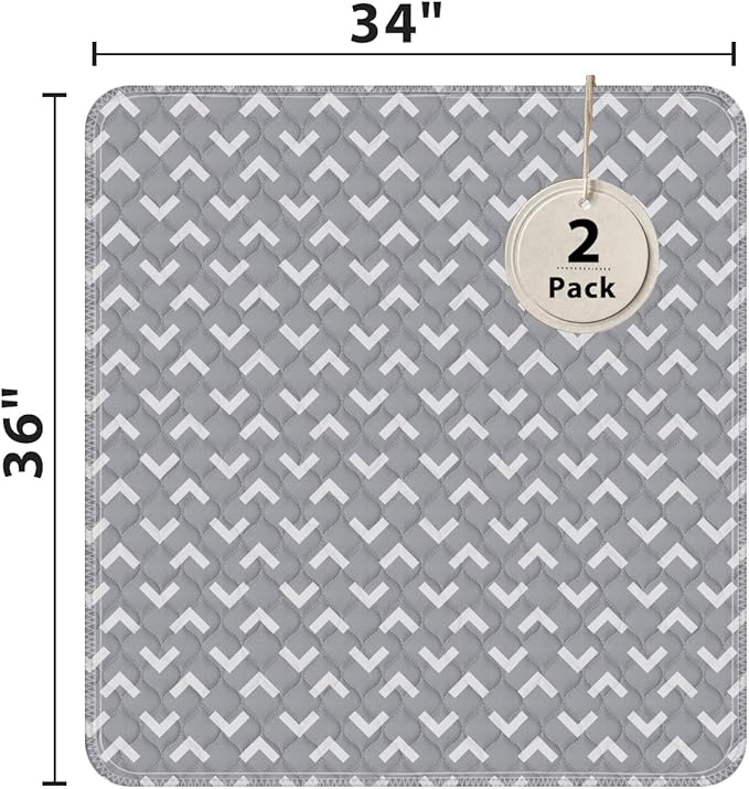 Non-Slip Bed Pads for Incontinence Washable (34" x 36"|2 Pack), Waterproof Bed Pads, Bed Wetting Pads for Bed, Sofa, Floor, Resuable Underpads for Adults, Seniors, Pet