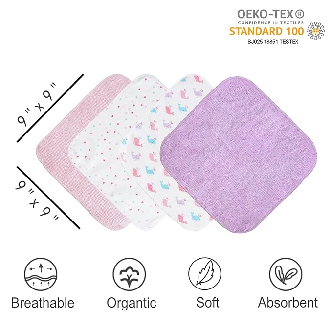 Viviland Baby Washcloths, Soft 24 Pack Baby Wash Cloths Unisex for Boys Girls, Super Absorbent Baby Face Towel Gentle on Sensitive Skin, Wash Clothes for Baby Face & Body, 9''x 9''
