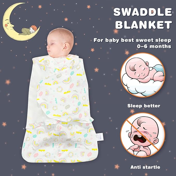 Swaddle-Blanket Baby Girl & Boy Swaddles Newborn Infant Transition 100% Cotton Wrap Blankets, 3-Way Adjustable Wearable Blanket, TOG 1.0 (Rainbow, 3-6 Month)