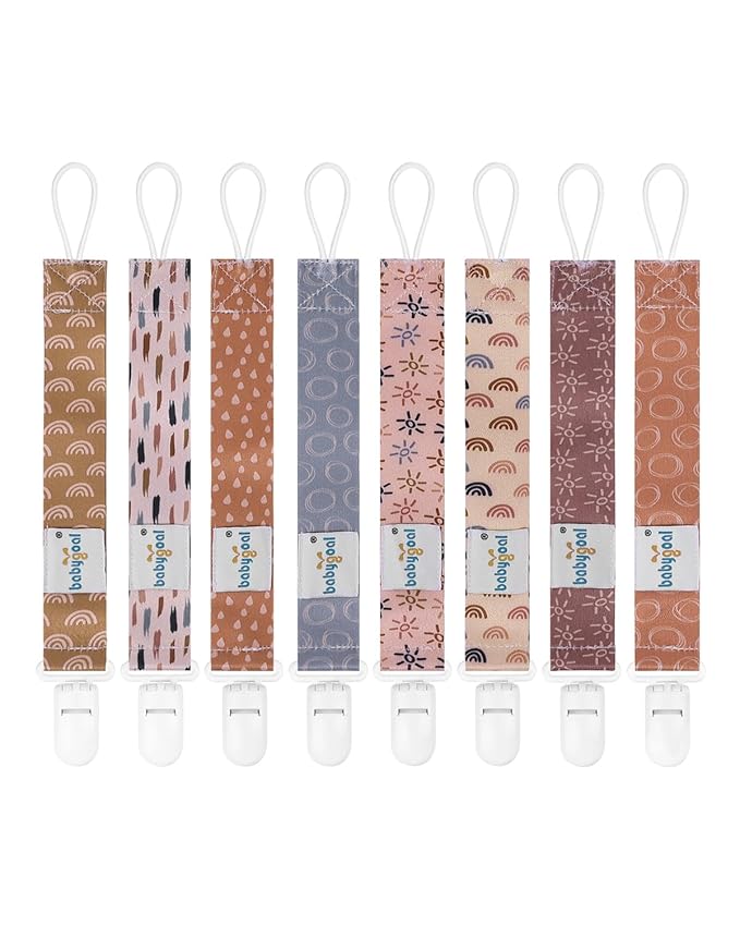 Babygoal Pacifier Clips 8 Pack, Pacifier Holder Clips for Baby Boys and Girls Fits for Most Pacifier, Binkie Styles & Baby Teethers & Toys and Gift-Neutral Color 8PB25