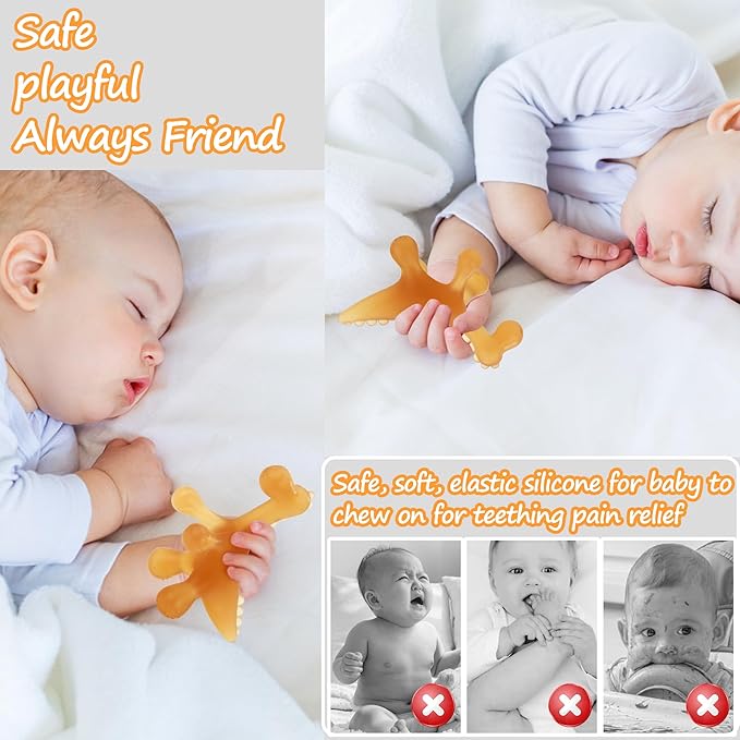 WAJIAYON Amber Oil Baby Teething Toys for Babies 0-6 Months,Silicone Baby teethers for Babies 3 Months+,Freezer BPA Free Soft and Textured Chew Infant Toys Easter Gifts for Boys and Girls-Dinosaur