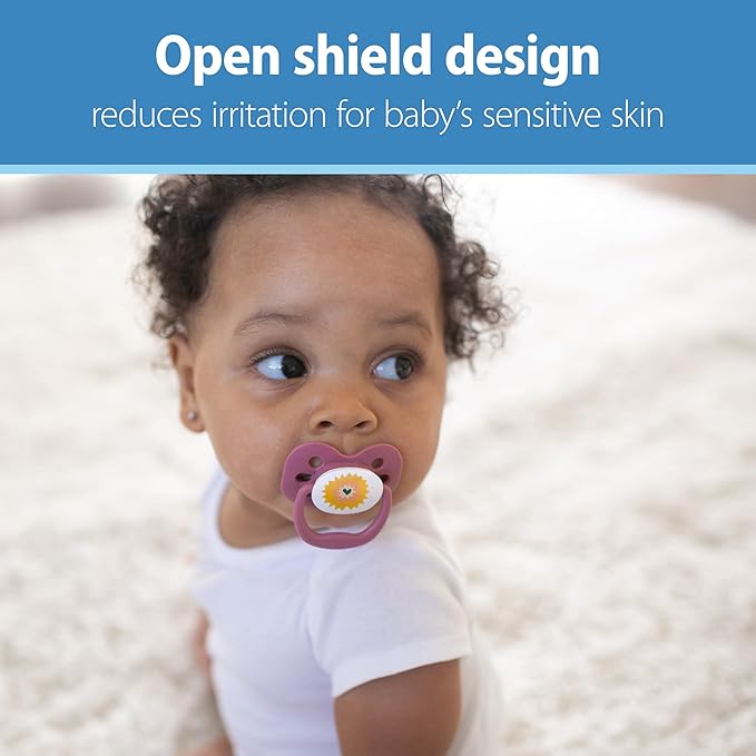 Dr. Brown's Advantage Baby Pacifier, Fully Symmetrical Soother with Soft Silicone Bulb, Blue Sunrise, 0-6m, BPA Free, 2 Pack