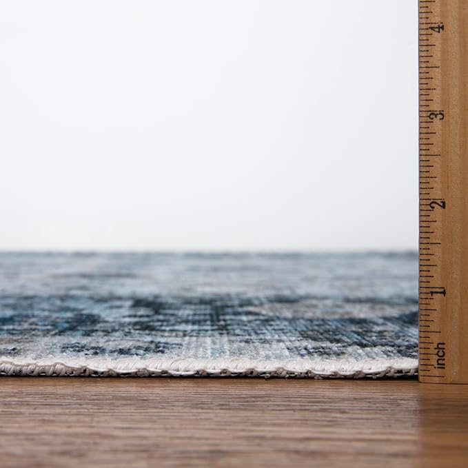 Bloom Rugs Caria Washable Non-Slip 10 ft Runner - Navy Blue Traditional Bordered Runner for Entryway, Hallway, Bathroom, and Kitchen - Exact Size: 2'6" x 10'